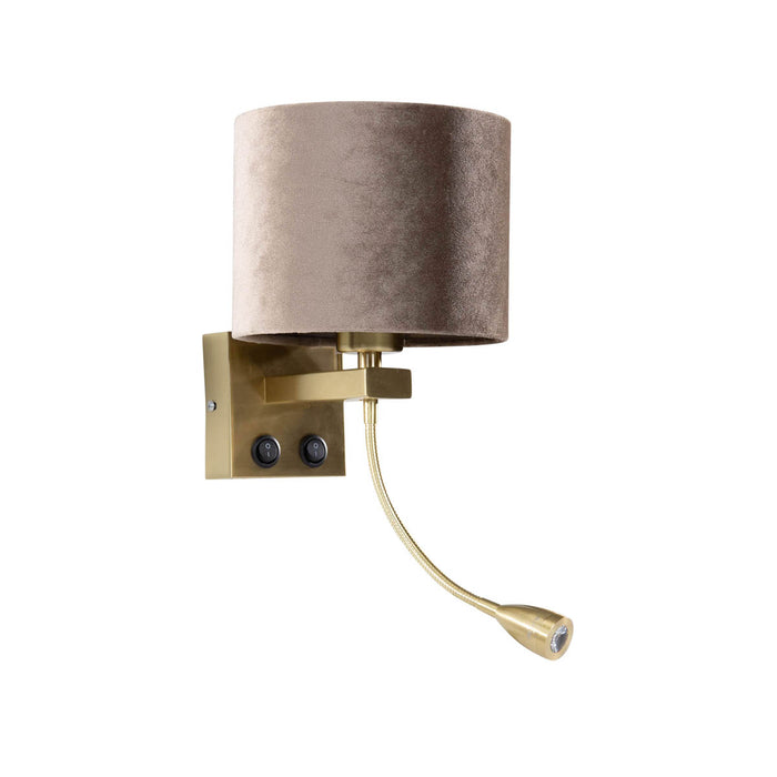 QAZQA Wandlamp brons met velours kap taupe 18cm - Brescia Combi