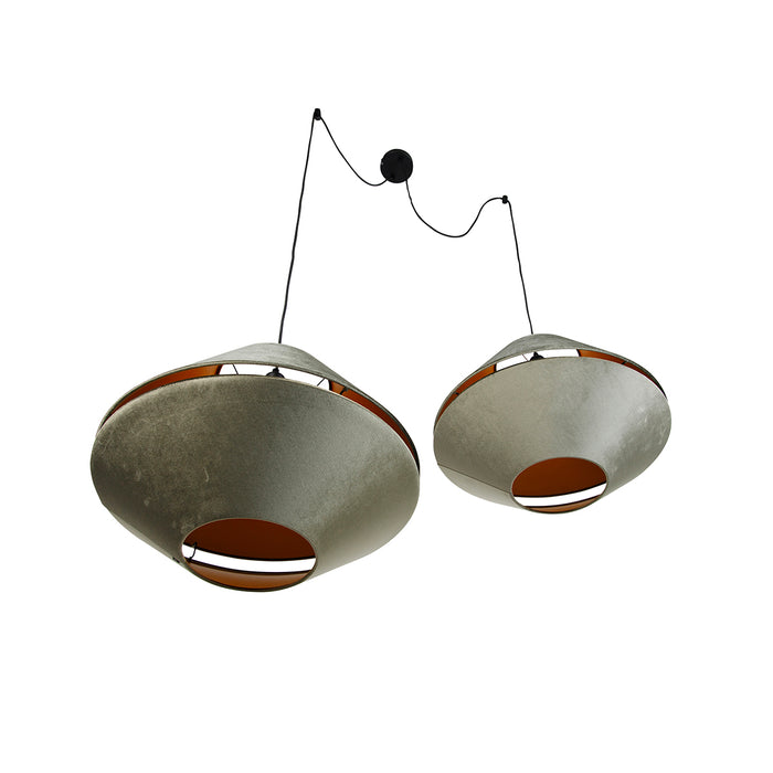 QAZQA Hanglamp zwart met dubbele velours lampenkap groen met gouden