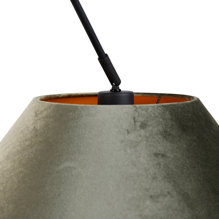 QAZQA Hanglamp zwart met dubbele velours lampenkap groen met gouden