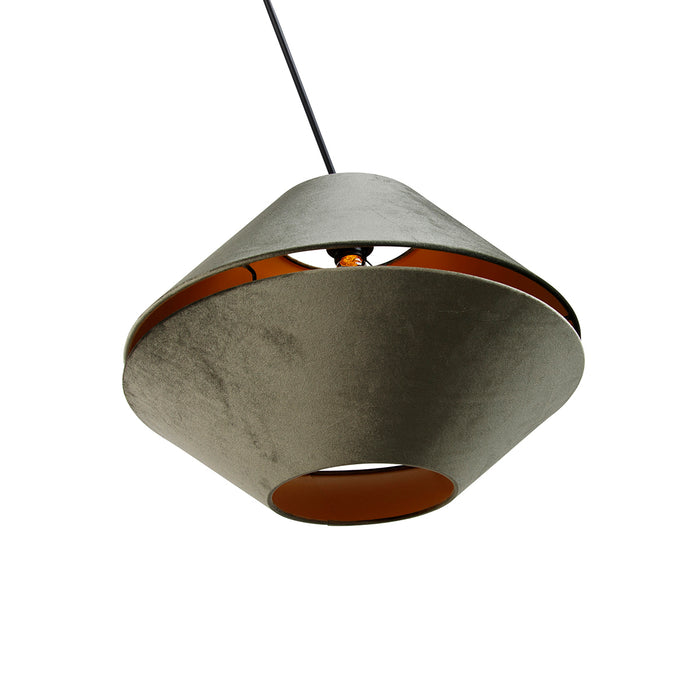 QAZQA Hanglamp zwart met dubbele velours lampenkap groen met gouden