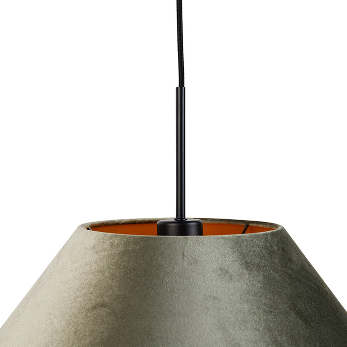 QAZQA Hanglamp zwart met dubbele velours lampenkap groen met gouden