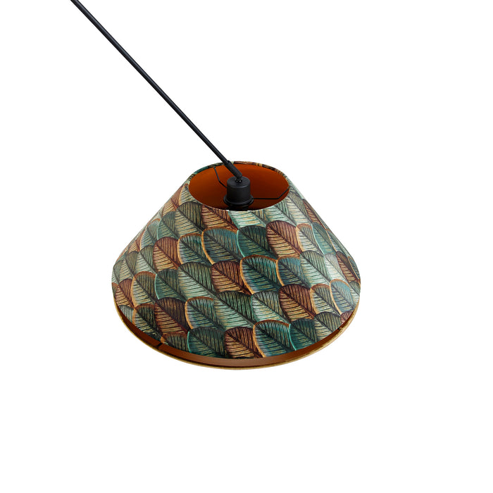 QAZQA Hanglamp zwart met dubbele velours lampenkap blad dessin en
