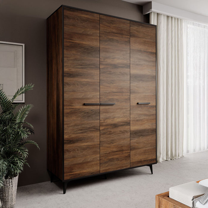 Meubella - Kledingkast Frey - Donker eiken - Zwart - 135 cm