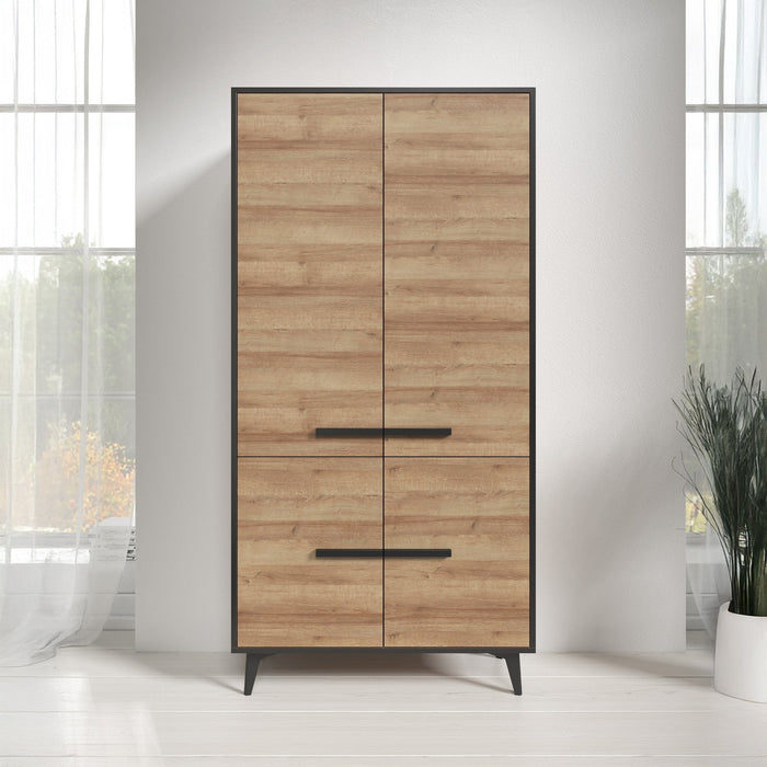 Meubella - Opbergkast Frey - Licht eiken - Zwart - 91 cm