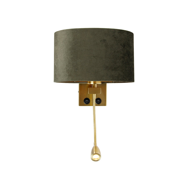 QAZQA Wandlamp messing met ovale velours kap groen 25cm - Brescia