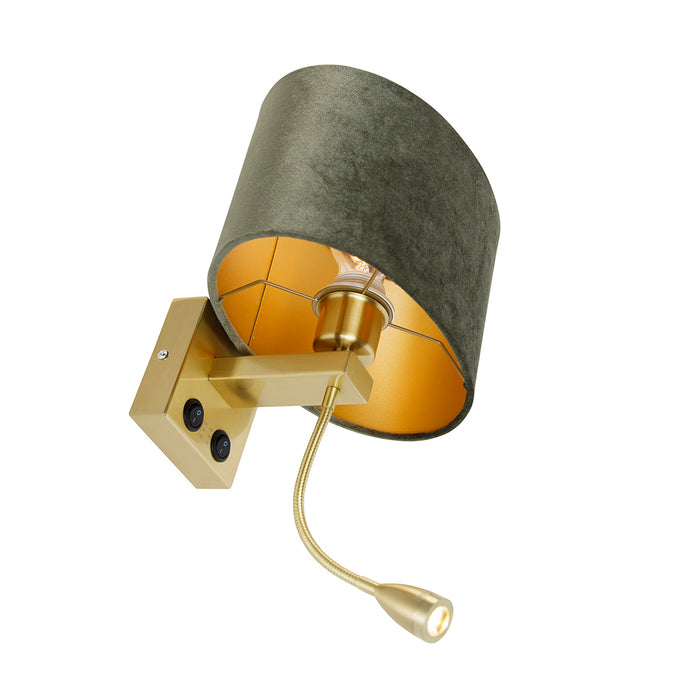 QAZQA Wandlamp messing met ovale velours kap groen 25cm - Brescia