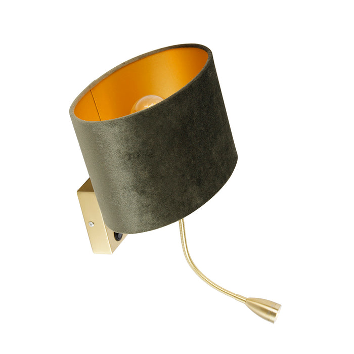 QAZQA Wandlamp messing met ovale velours kap groen 25cm - Brescia