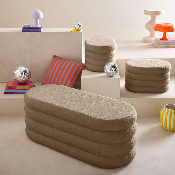 sweeek - Bankkist met 2 opbergpoefjes in boucléstof