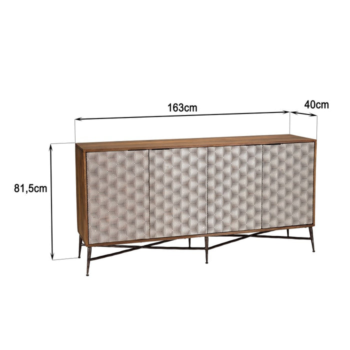 ALIX - Buffet en bois de manguier 4 portes motifs ethniques