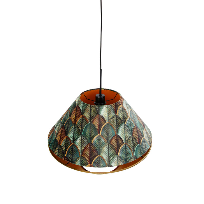 QAZQA Hanglamp zwart met dubbele velours lampenkap blad dessin en