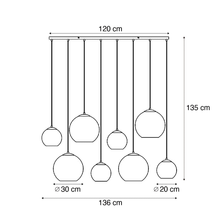 QAZQA Art Deco hanglamp beige met wit glas 8-lichts - Sandra