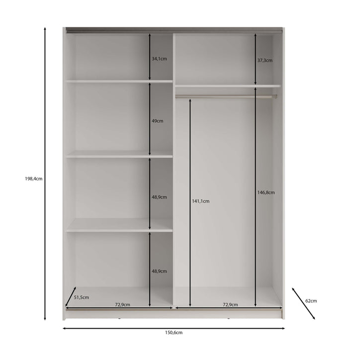 Meubella - Kledingkast Deliryon - Wit - 150 cm - Met spiegel
