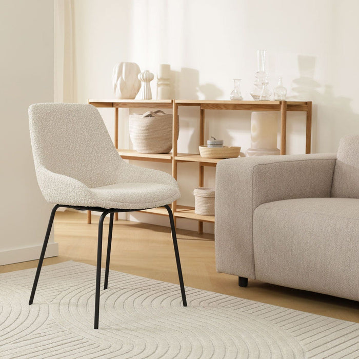 Nolon Nora-Isa Eetkamerstoel Bouclé Beige - Stof - Zwart Onderstel