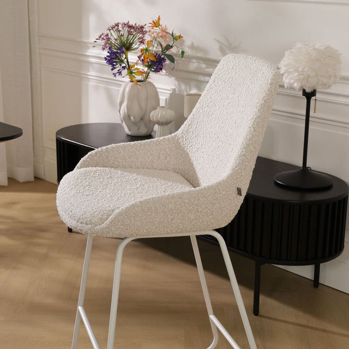 Nolon Nino-Isa Barkruk Bouclé Beige - Stof - Wit Onderstel - 65 cm