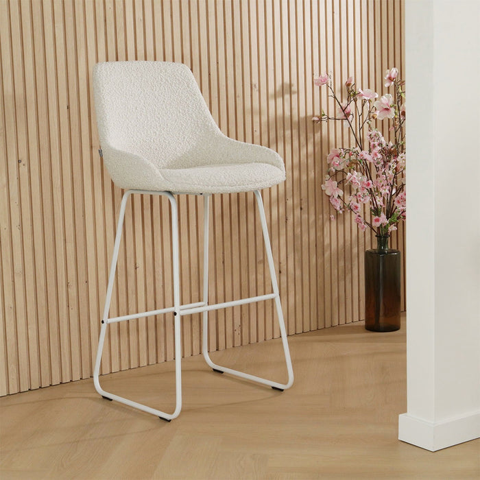 Nolon Nino-Isa Barkruk Bouclé Beige - Stof - Wit Onderstel - 65 cm