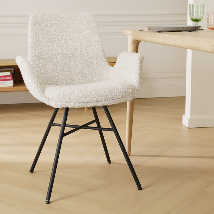 Nolon Noa-Eef Eetkamerstoel Bouclé Beige - met Armleuning - Zwart