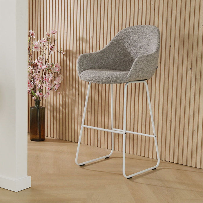 Nolon Nino-Mae Barkruk Bouclé Taupe - met Armleuning - Wit - 65 cm