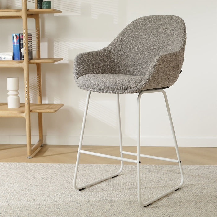 Nolon Nino-Mae Barkruk Bouclé Taupe - met Armleuning - Wit - 65 cm