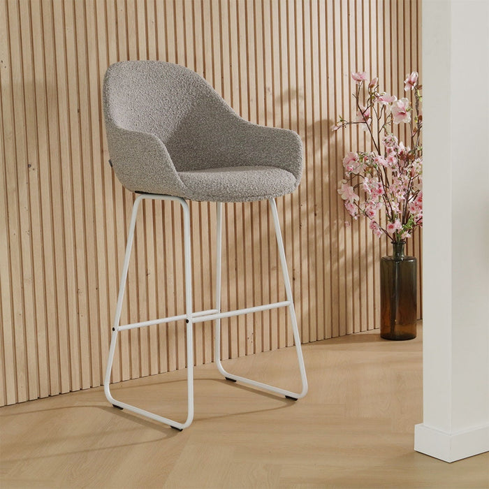 Nolon Nino-Mae Barkruk Bouclé Taupe - met Armleuning - Wit - 75 cm