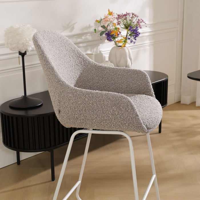 Nolon Nino-Mae Barkruk Bouclé Taupe - met Armleuning - Wit - 75 cm