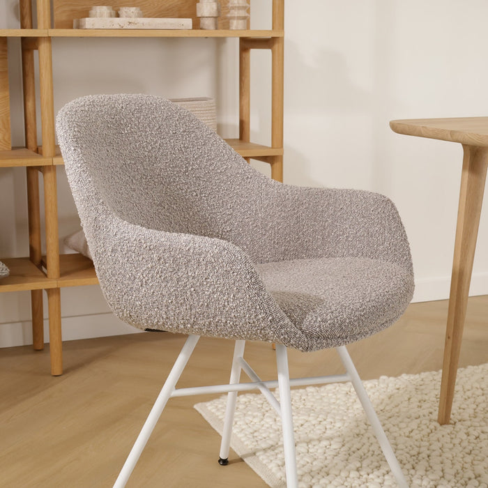 Nolon Noa-Mae Eetkamerstoel Bouclé Taupe - Armleuning - Witte Poten