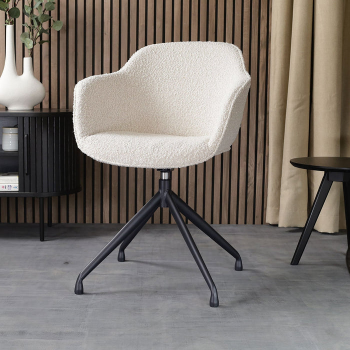 Nolon Nola-Mare Draaibare Eetkamerstoel Bouclé Beige - Zwarte Poten