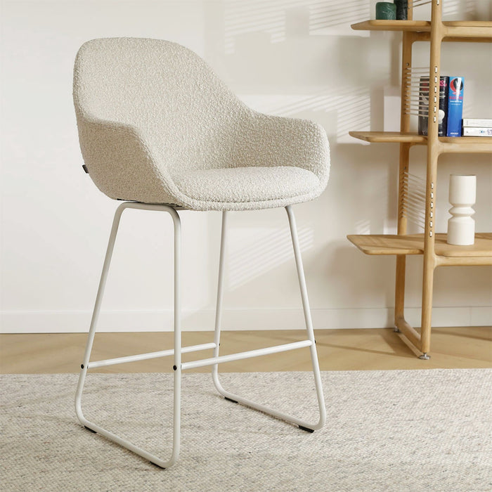 Nolon Nino-Mae Barkruk Bouclé Beige - met Armleuning - Wit - 75 cm