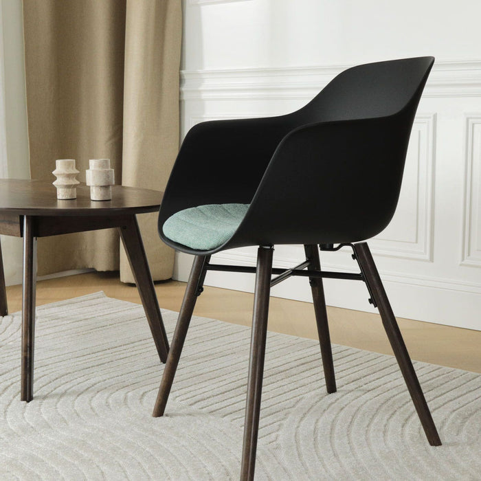 Nolon Nena-Liz Eetkamerstoel Zwart - Zacht Groen Kussen - Walnoot