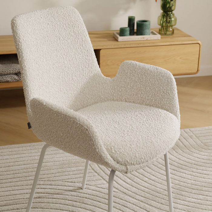 Nolon Nora-Eef Eetkamerstoel Bouclé Beige - met Armleuning - Wit