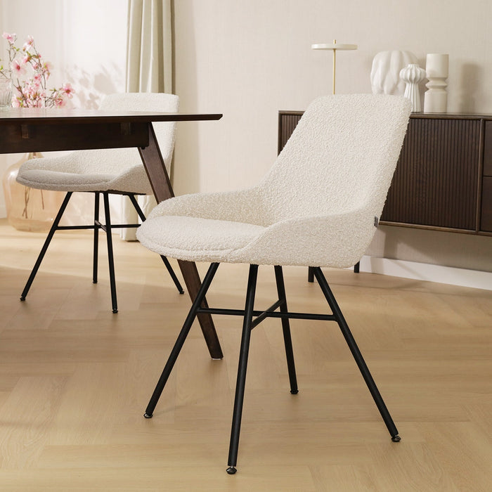 Nolon Noa-Isa Eetkamerstoel Bouclé Beige - Stof - Zwart Onderstel