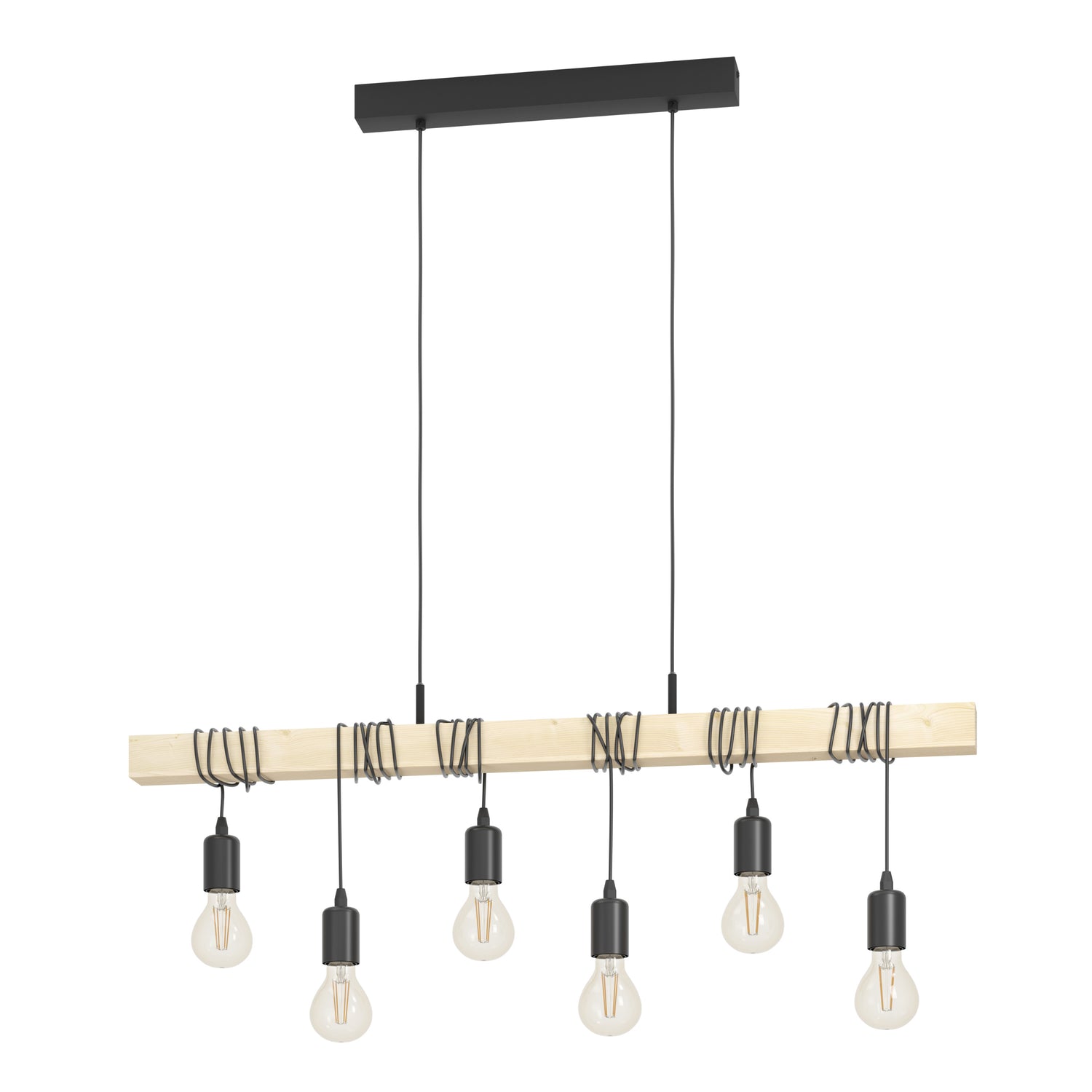 EGLO Townshend Hanglamp - E27 - 100 cm - Zwart|Bruin