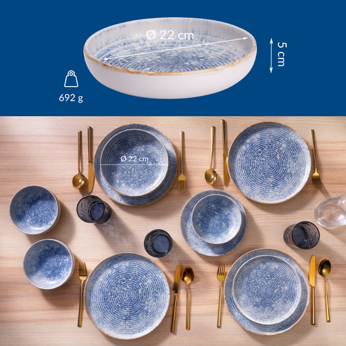 James Cooke - Azure Vintage - Bord diep - 2 stuks -22 cm - Blauw|Wit