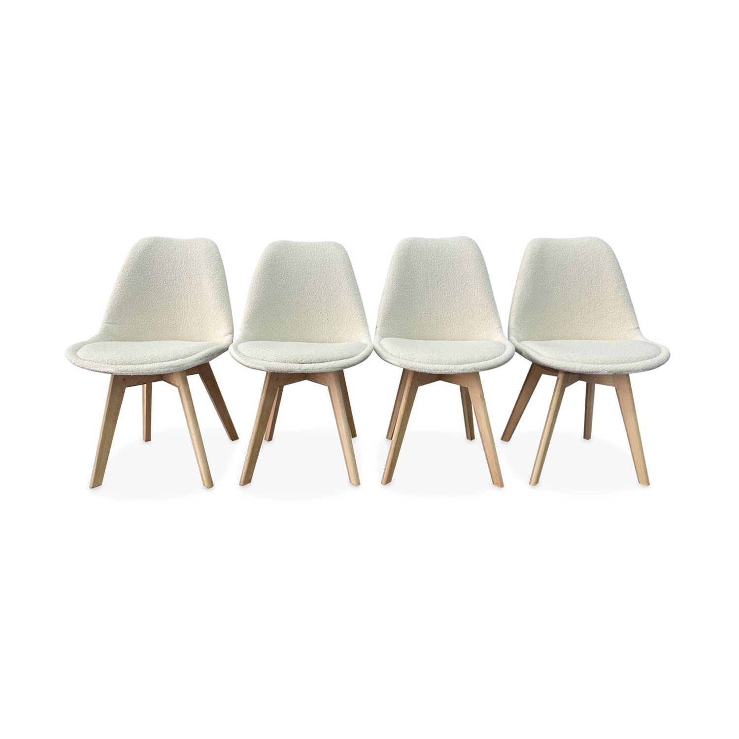sweeek - Scandinavische boucléstoel met houten poten (set van 4)