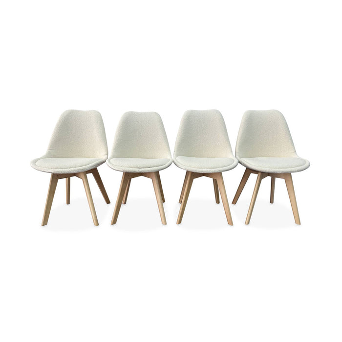 sweeek - Scandinavische boucléstoel met houten poten (set van 4)