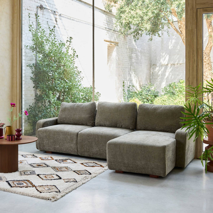 sweeek - Hoekbank rechts 3 zitplaatsen stof