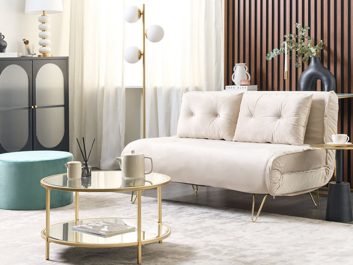 Beliani - VESTFOLD - Slaapbank 2-zits - Lichtbeige - Fluweel