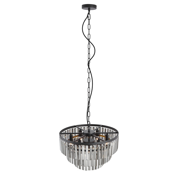 QAZQA Moderne kroonluchter zwart met smoke glas 9-lichts - Amel