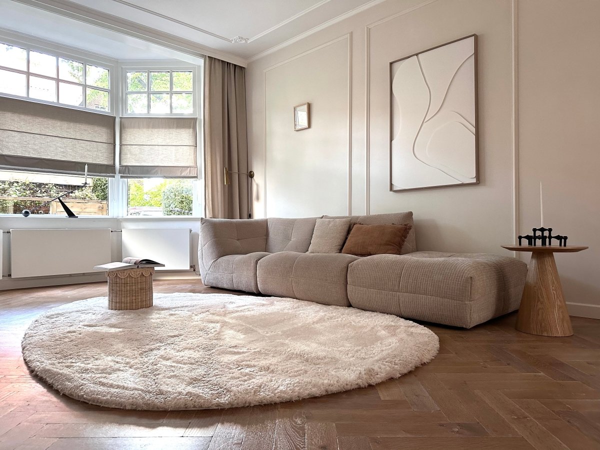 Organisch hoogpolig vloerkleed Odelia beige|wit - Interieur05