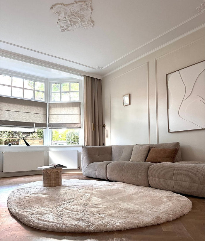 Organisch hoogpolig vloerkleed Odelia beige|wit - Interieur05