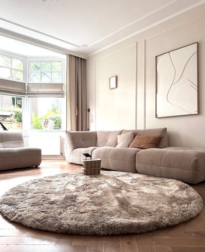 Rond hoogpolig vloerkleed Odelia stone - Interieur05 - 160 x 160 cm