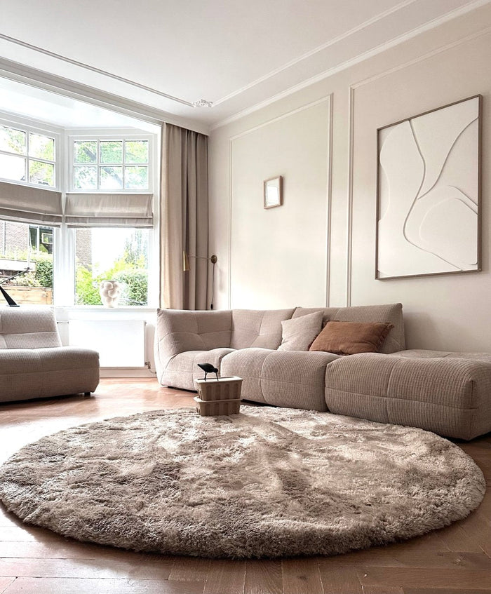Rond hoogpolig vloerkleed Odelia stone - Interieur05 - 160 x 160 cm