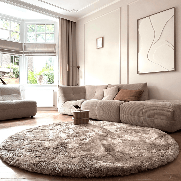 Rond hoogpolig vloerkleed Odelia stone - Interieur05 - 160 x 160 cm