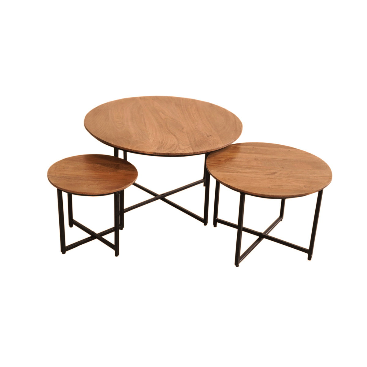 StarFurn - Salontafel Rond Naturel Hout - Set van 3 - RichWood