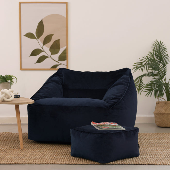 icon Natalia Zitzak Fauteuil met Poef - Velours - Marineblauw