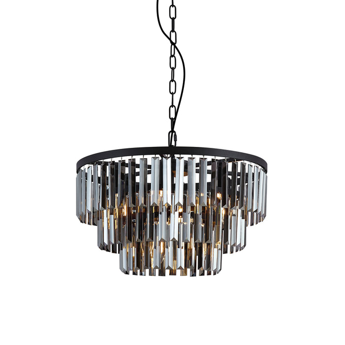 QAZQA Moderne kroonluchter zwart met smoke glas 9-lichts - Amel