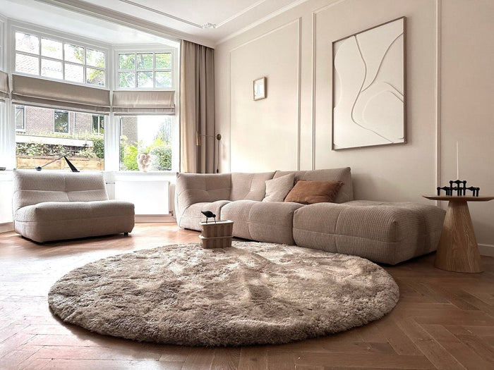 Rond hoogpolig vloerkleed Odelia stone - Interieur05 - 200 x 200 cm