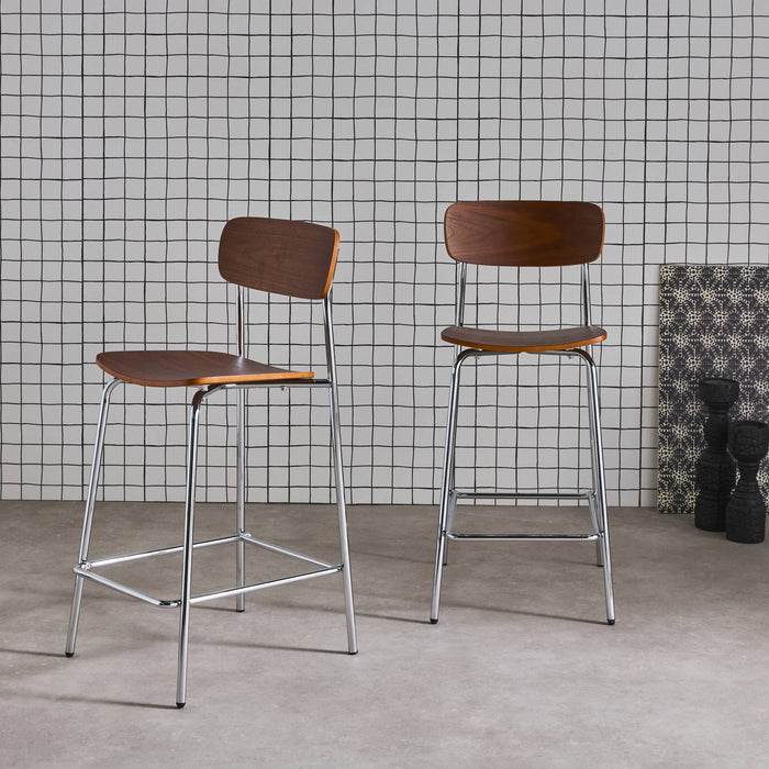 sweeek - Barkruk metaal en multiplex vintage (set van 2)