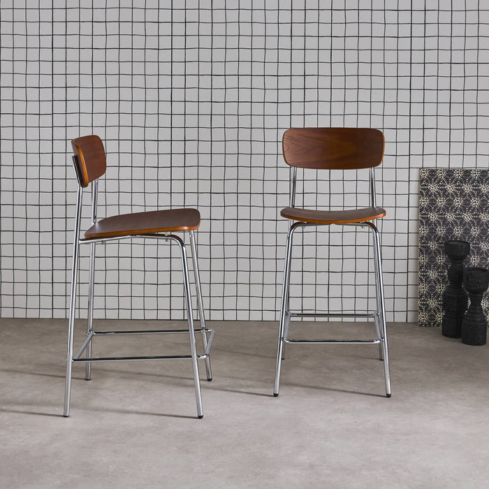 sweeek - Barkruk metaal en multiplex vintage (set van 2)