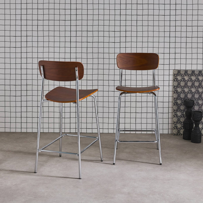 sweeek - Barkruk metaal en multiplex vintage (set van 2)