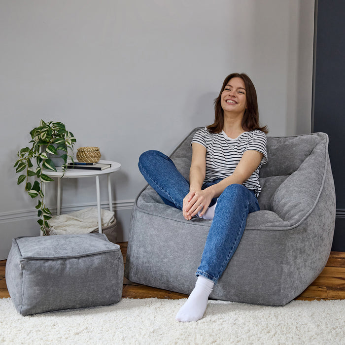 icon Natalia Zitzak Fauteuil met Poef - Chenille - Grijs